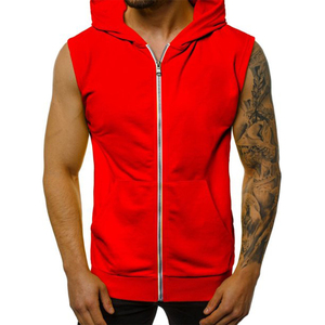 Factory Wholesale Custom Summer Sleeveless Hoodie 100% Cotton <b>Zip</b> <b>Up</b> Bodybuilding Muscle Men Sleeveless Cut Off Hoodies For Men - Product Image 5