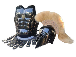 Casco Corintio Griego Tradicional Hecho a Mano, Armadura Musculosa Negra de Acero para Disfraz de Guerrero, Réplica Histórica para Cosplay - Product Image 5