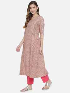 Ensemble Kurti en coton pour femme, imprimé à la main, manches trois quarts, coupe ample, longueur cheville, robe ethnique vintage, tenue décontractée - Product Image 6