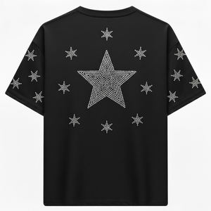 Custom Unisex Rhinestone <b>Star</b> Graphic Cotton Crew Neck Short Sleeve T Shirt Casual Streetwear Sparkle Tee - Product Image 1