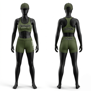 Conjunto Deportivo Premium de 220 GSM en Poliéster y Spandex, Top Deportivo y Pantalones Cortos, Diseño con Paneles Azul y Negro, Logotipo Personalizado con Transferencia Térmica, Ropa Deportiva - Product Image 2