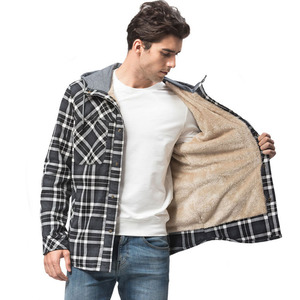 Custom Logo Winter Casual Oversized Canvas Stand Collar Slim Streetwear Patchwork Plaid Sweatshirts Hoodies <b>Jacket</b> Shirt for Men - Product Image 4