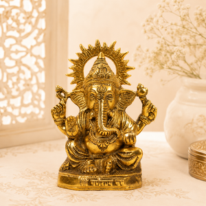 Sculpture de Ganesha assis en laiton, écologique, Art Déco, de luxe, spirituelle, cadeau de Diwali et de pendaison de crémaillère, objet décoratif pour autel de salle de Pooja - Product Image 4