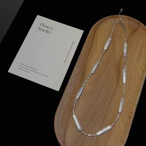 Collar de Plata S925 con Perla Barroca Natural de Agua Dulce, Cadena de Clavícula de Alta Gama con Diseño de Barra de Plata Pequeña - Product Image 5