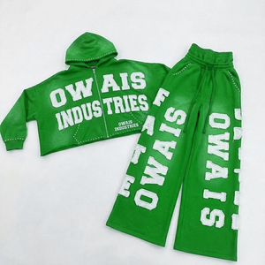 Owais Industries Solid <b>Purple</b> Hooded Tracksuit Set Full Sleeve Zipper Front Flock Print Letter Design Unisex Casual Wear 100% - Product Image 5