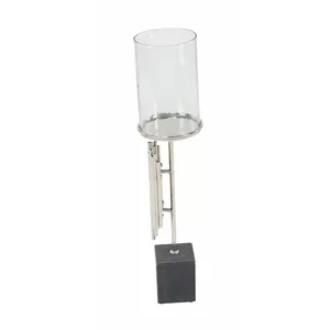 Modern Candle Stand With Glass <b>Holder</b> And Metal <b>Rods</b> On Stone Base Column Shape Home Decoration - Product Image 3