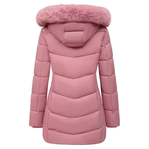 Chaqueta Parka Acolchada de Plumón Grueso para Mujer, Estilo Moderno, Abrigo de Invierno Cálido con Capucha de Piel, Chaquetas Parka Personalizadas en Color Beige para Mujer - Product Image 2