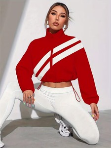 Female Crop Wind <b>Jacket</b> with Drawstring Waist & <b>Workout</b> Tights Outfit | Girls Mock Neck Activewear Sweatsuit Performance - Product Image 5