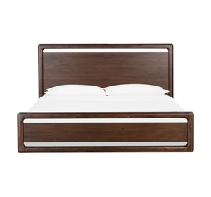 Cadre de lit en bois massif brun foncé, panneau de lit en bois pour chambre d'hôtel, villa, appartement - Product Image 1