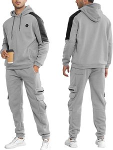 Chándal Gris de Invierno para Hombre, Grueso, con Capucha, Manga Larga, Color Sólido, Ropa Deportiva Informal con Bolsillos Laterales y Cintura Elástica - Product Image 2