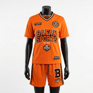 Ensemble short et maillot de football pour femmes, 160 GSM, polyester respirant, maille orange et noire, logo d'équipe personnalisé, ensembles pour femmes - Product Image 4