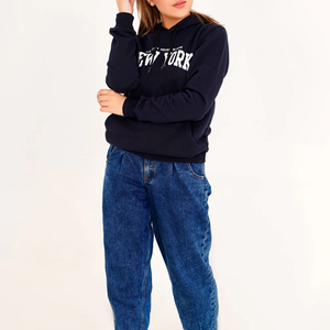 Sudadera con Capucha Azul Marino para Mujer, de Algodón, con Estampado de Letras y Emblema, Estilo Casual, Holgada, Cortavientos, Ropa Urbana para Otoño e Invierno - Product Image 2