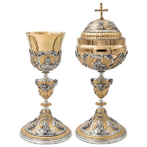 Excellent Golden Brass Chalice And Ciborium Set Classic Design silver With metal Cross Church Use Handmade Metal Barware <b>Tools</b> - Product Image 4