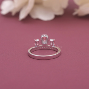 IGI Certified Fancy <b>Pink</b> Lab Grown Diamond Three Stone Ring 9K White / Rose & Yellow Gold Emerald Cut Halo Ring for Women - Product Image 2