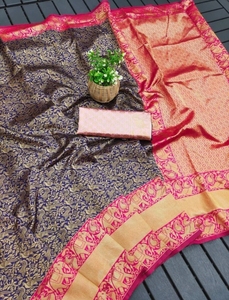 KV Unstitched Cotton Silk <b>Blouse</b> Material Printed <b>Saree</b> - Product Image 3