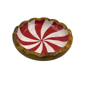 Tazón de Madera Ecológico Hecho a Mano con Diseño Estilo Americano y Asas Rojas para Servir Comida en Fiestas - Product Image 2