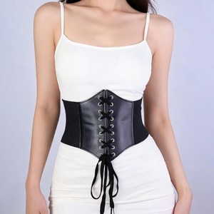 Ceinture Corset Élastique Large en Cuir Véritable Noir Écologique et Respirant pour Femme, à Lacets Frontaux, Extensible Sous la Poitrine, Vente en Gros Personnalisée - Product Image 2
