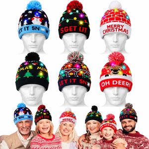Bonnet de Noël LED camouflage personnalisable 2026, pull lumineux tricoté avec pompon, cadeau pour adulte, chapeaux de fête de Noël 100% - Product Image 2