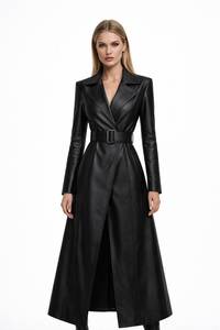Manteau Trench Formel en Cuir de Mouton Véritable Noir, Imperméable, Respirant, Anti-Plis, Séchage Rapide, Écologique - Product Image 2