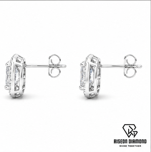 Cushion Halo Stud Earrings 18K White Gold Silver Plated Lab Grown Diamond Pave <b>Cluster</b> Brilliant Luxurious Bridal Fine Jewelry - Product Image 4