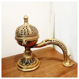 Hand-Made Brass Incense <b>Burner</b> With Perforated Dome And Curved Handle Religious Aromatic Diffuser All-Season Use - Product Image 1