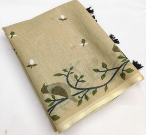 Traditional Checkered Colour <b>Block</b> Dharmavaram Cotton Silk Linen Saree for Party - Product Image 1