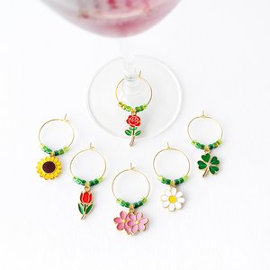 Lot de breloques à vin en métal réutilisables et portables JIN JUMBO, motif floral mignon, pour accessoires de bar – Offre promotionnelle du fabricant - Product Image 1