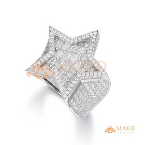 <b>Mens</b> <b>Silver</b> Tone Moissanite Star <b>Ring</b> Luxury Baguette Cut Diamond Look Statement <b>Ring</b> for <b>Men</b> - Product Image 6