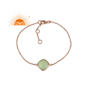 Venta caliente plata esterlina chapado en oro rosa Natural Prehnita Calcedonia pulsera de piedras preciosas Demi joyería fina para mujeres regalo para - Product Image 4