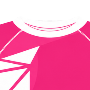 Camiseta Deportiva de Compresión Personalizada, Color Rosa Intenso y Blanco, Manga Corta, Cuello Redondo, Diseño Geométrico, para Entrenamiento Atlético - Product Image 5