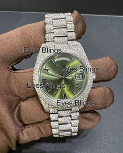 Montre unisexe en acier inoxydable entièrement sertie de diamants Moissanite, mouvement automatique mécanique, résistance à l'eau 3 ATM - Product Image 3