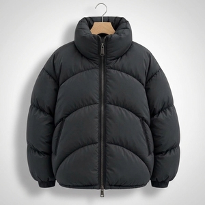Unisex Black Color Puffer Jacket Winter <b>Coat</b> <b>Stand</b> Collar Zip Up Outdoor Streetwear Custom Apparel OEM ODM - Product Image 1