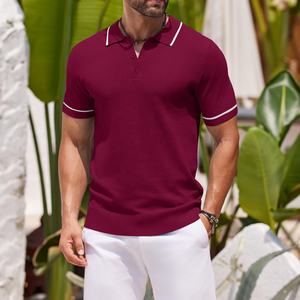 Hommes 100% coton pour polos confortable respirant à manches courtes anti-rides haute qualité motif solide tissu éponge T-Shi - Product Image 2