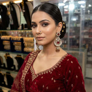 Gold Plated Brass Chandelier <b>Earrings</b> with Pearl and Stone Detailing - Product Image 1