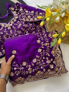 Sari en satin de soie Royal Cut Dana Fandy, Sari en satin de soie Noor fait main, Sari de luxe en satin Fendy à sequins, Sari en satin artisanal royal - Product Image 4