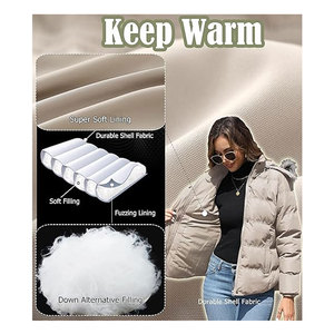 เสื้อโค้ทกันหนาวมีฮู้ดสำหรับผู้หญิง ไซส์มาตรฐานและไซส์พลัส แบบหนาบุใยสังเคราะห์  เสื้อแจ็คเก็ตกันหนาวสำหรับอากาศหนาว  แบบลำลอง - Product Image 5