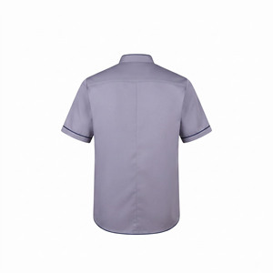 Chaqueta de Barbero Tejida de Primera Calidad, Beige, Manga Corta, Camisa de Trabajo con Bolsillo en el Pecho, Cierre de Botones, Ligera, Personalizable - Product Image 3