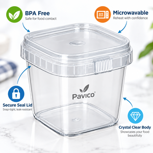 Pot carré en PET de 220 ml avec couvercle à clipser pour l'emballage de desserts en pot, marque Pavico, sérigraphie, Vietnam - Product Image 3
