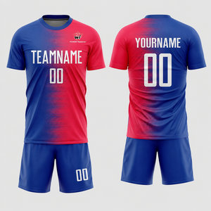 Maillot de football personnalisé imprimé par transfert thermique pour homme, manches courtes, motif léopard, dégradé bleu-rouge, anti-humidité, coupe classique - Product Image 3