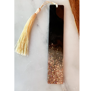 Marque-page décoratif personnalisé en résine, couleur noire, style Art déco, rond, motif floral, avec paillettes dorées, cadeau pour enseignant - Product Image 2