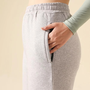 Pantalon de survêtement gris pour femme, coupe large, taille élastique, taille haute, décontracté, ample, longueur intégrale, couleur unie, en coton tricoté, automne - Product Image 5