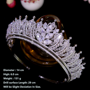 มงกุฎเพชรซิร์คอนสุดหรูสำหรับเจ้าสาว มงกุฎทองคำสำหรับงานแต่งงาน เครื่องประดับศีรษะคริสตัลสำหรับราชินี มงกุฎสำหรับงานประกวด ผู้หญิง งานปาร์ตี้ เครื่องประดับผม <span class=keywords><strong>A1723</strong></span> - Product Image 6