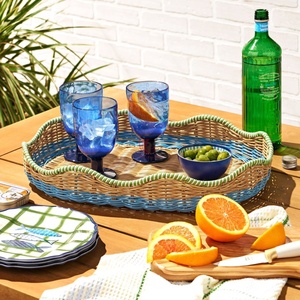 Coastal Style Faux Rattan Serving <b>Tray</b>, <b>Storage</b> <b>Tray</b> in Trendy Color Combinations Scalloped Edge 2028 Spring - Product Image 3