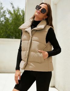 Custom <b>Women's</b> <b>Beige</b> Puffer Vest High Stand Collar Full Zip Padded Bodywarmer Outerwear Sleeveless Winter <b>Jacket</b> Factory OEM - Product Image 2