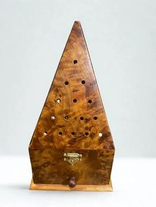 Handcrafted Natural Wooden Incense Burner Box With Hinged Lid Intricate Cutout Ventilation Pattern And Metal Inner Cup For Home - Product Image 2