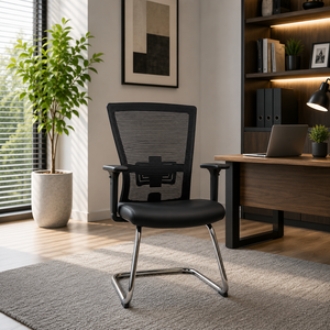 Chaise de bureau moderne en tissu maillé KINSHA CVAC-04 avec appui-tête réglable électriquement, base cantilever chromée, pour la maison, le bureau et les salles de conférence - Product Image 1