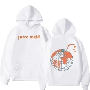 Juice <b>World</b> White Hoodie With <b>Globe</b> Print And Orange Lettering Front Back Design Women's Sweatshirt Autumn Wear - Product Image 1