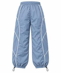 Custom Steel Blue Windbreaker Set with White Piping | Hooded <b>Nylon</b> Jacket & <b>Track</b> <b>Pants</b> | Streetwear Tracksuit - Product Image 5