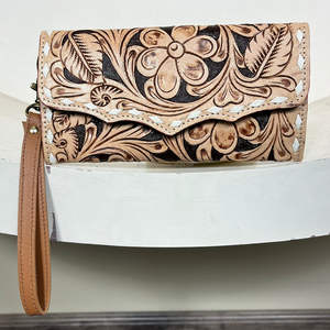 Bolso de Mano Elegante para Mujer, Hecho a Mano con Cuero Vacuno Genuino, con Correa para la Muñeca y Diseño Floral, Precio de Fábrica - Product Image 3