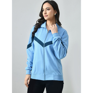Chaqueta Deportiva Azul Claro para Mujer, Manga Larga, Cuello Alto, Cierre de Cremallera, Bloques de Color en Contraste, Tejido de Poliéster, Ropa de Otoño - Product Image 5
